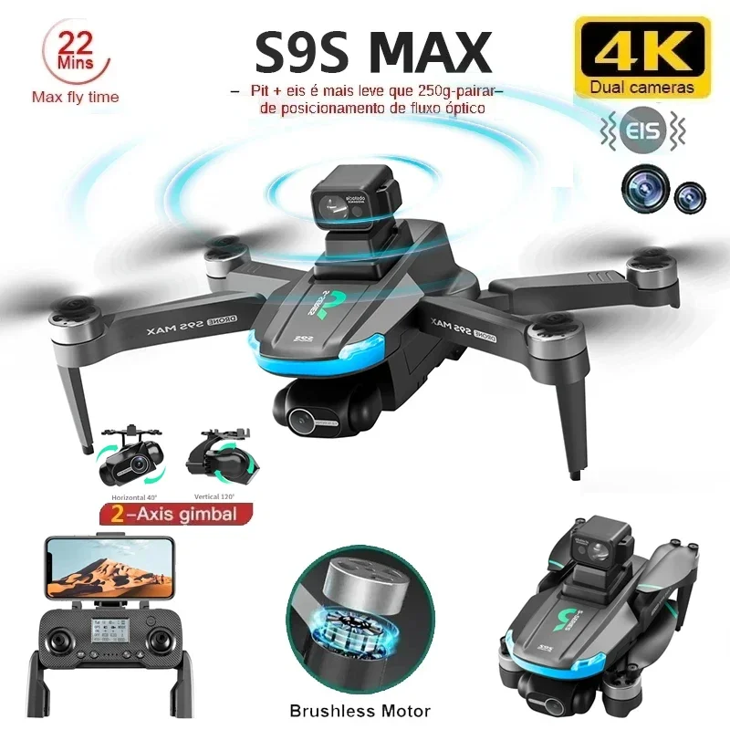 Novo s9s max mini drone 4k 2 e - Drone Gimbal Case avaliação e preço